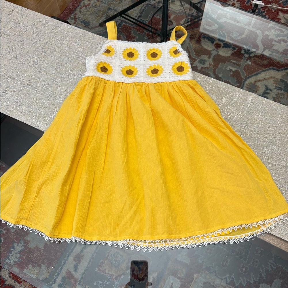 Haute Hippie Yellow Sunflower Crochet Bodice Dress